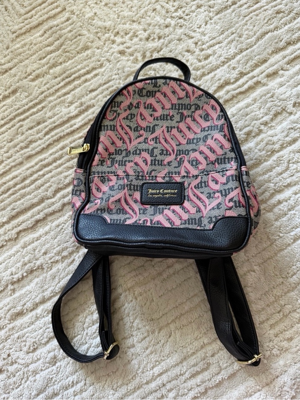 Juicy Couture Pink Black Logo Mini Backpack Gothic Script Y2K